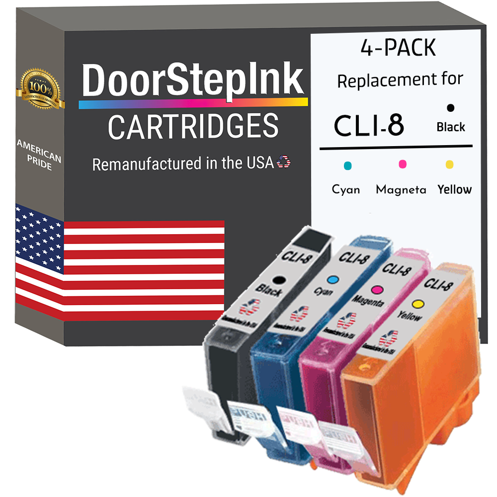DoorStepInk Remanufactured in the USA Ink Cartridges for Canon CLI-8  Black / 3 Color 4-Pack