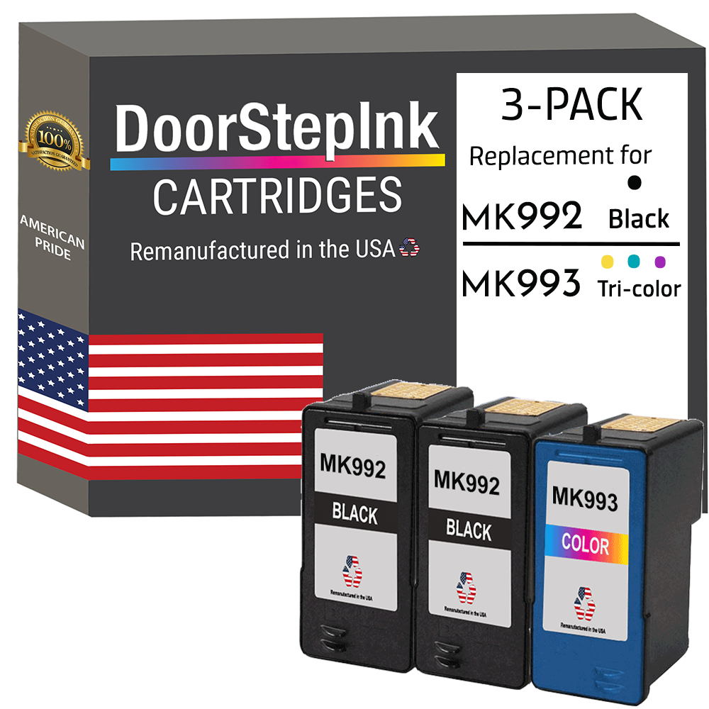 DoorStepInk Brand for Dell Series 9 MK992 2 Black / MK993 1 Color Remanufactured in the USA Ink Cartridges 3-Pack