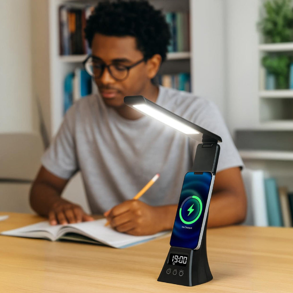 Pursonic 3-in-1 LED Desk Lamp with Wireless Charger and Alarm Clock – Sleek, Smart, and Space-Saving